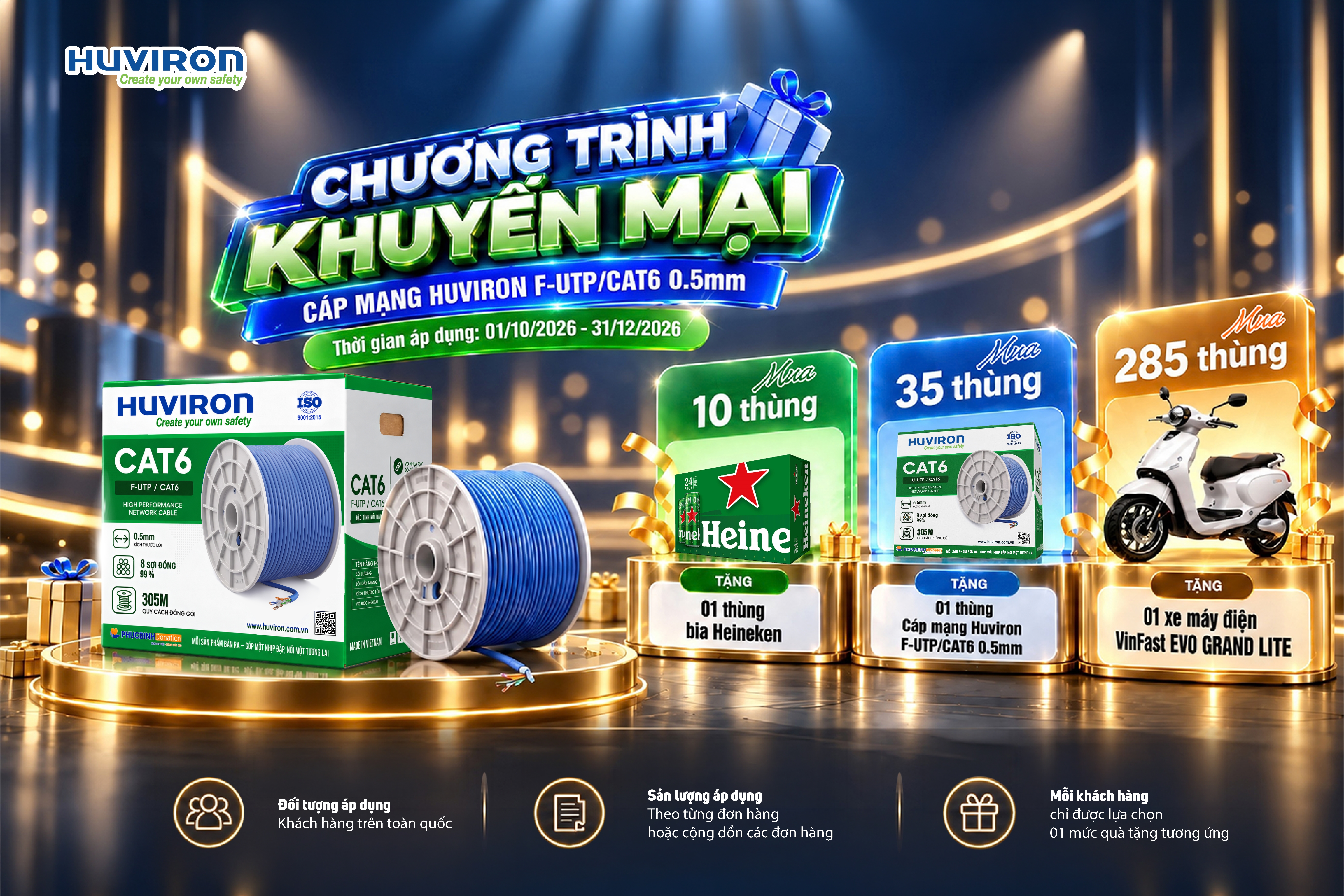 MUA CÁP MẠNG HUVIRON F-UTP/CAT6 0.5MM SĂN XE MÁY ĐIỆN VINFAST EVO GRAND LITE