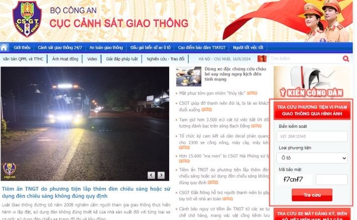 Tra cứu phạt nguội qua website của Cục cảnh sát giao thông